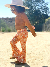 Load image into Gallery viewer, Little Girl&#39;s Bell Bottoms - Gold Floral
