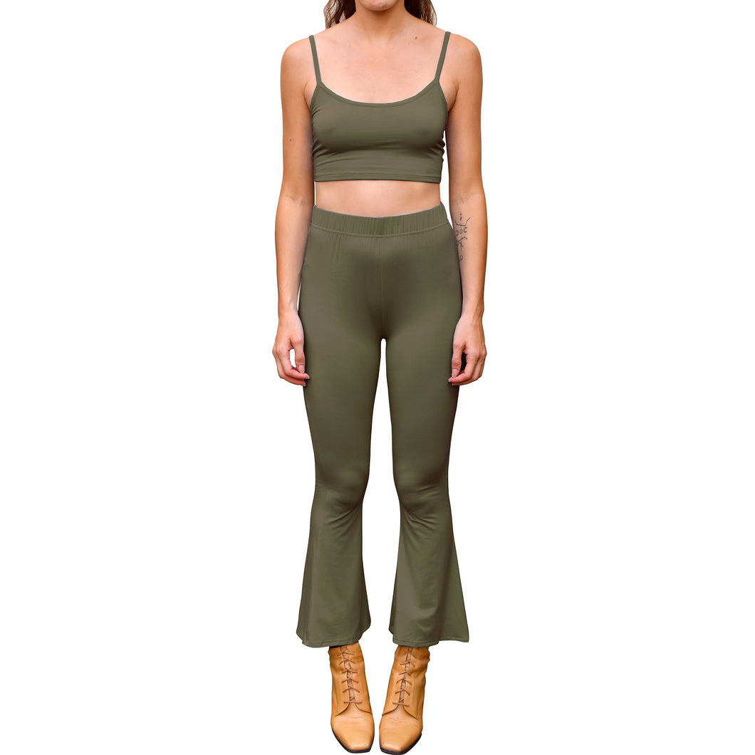 Cropped Bell Bottoms - Solid Olive