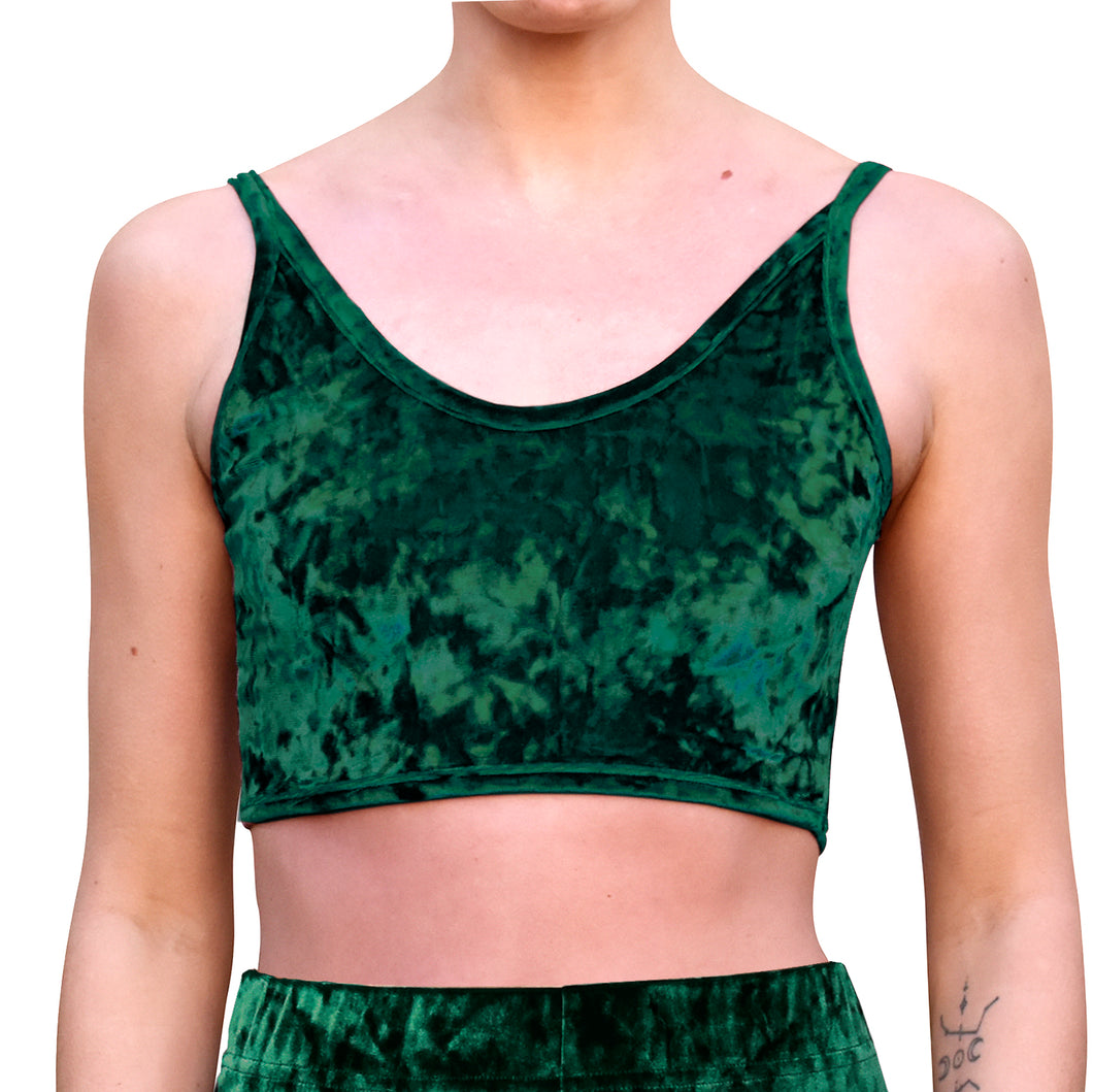 Velvet Cropped Tank Top - Dark Green